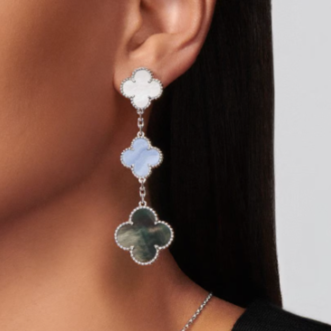 Coki Trio Earrings - White, Light Blue, Gray / Silver