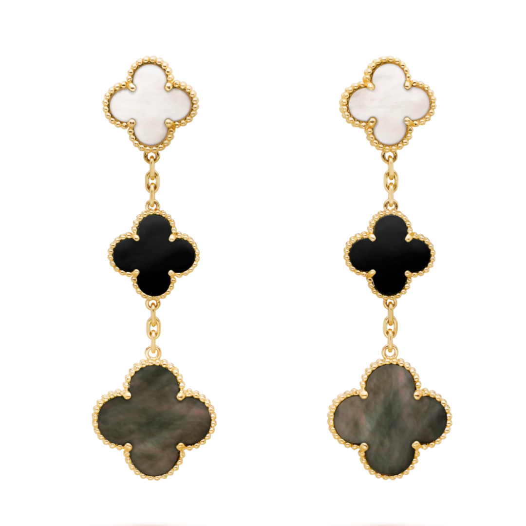 Coki Trio Earrings - White, Black, Gray / Gold