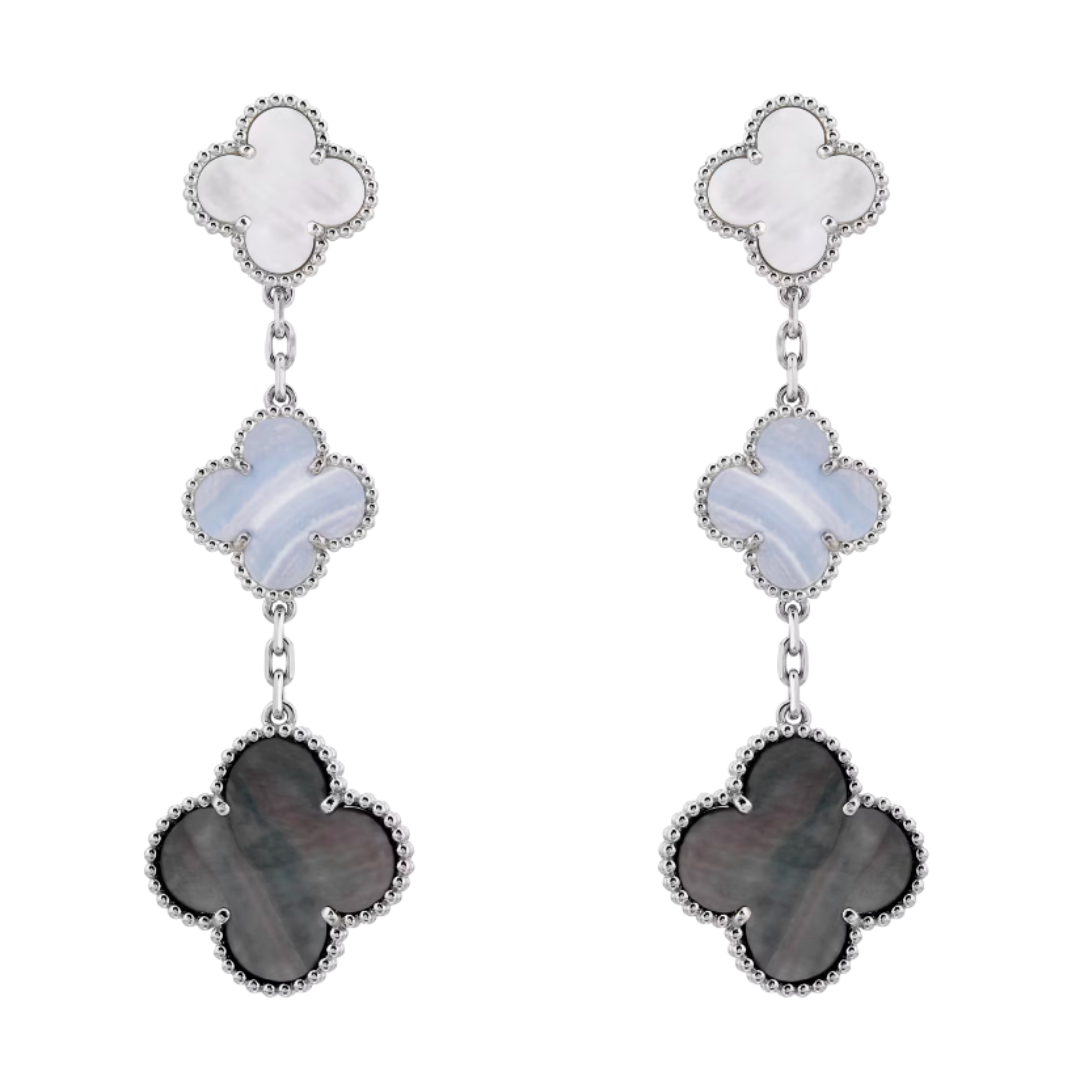 Coki Trio Earrings - White, Light Blue, Gray / Silver