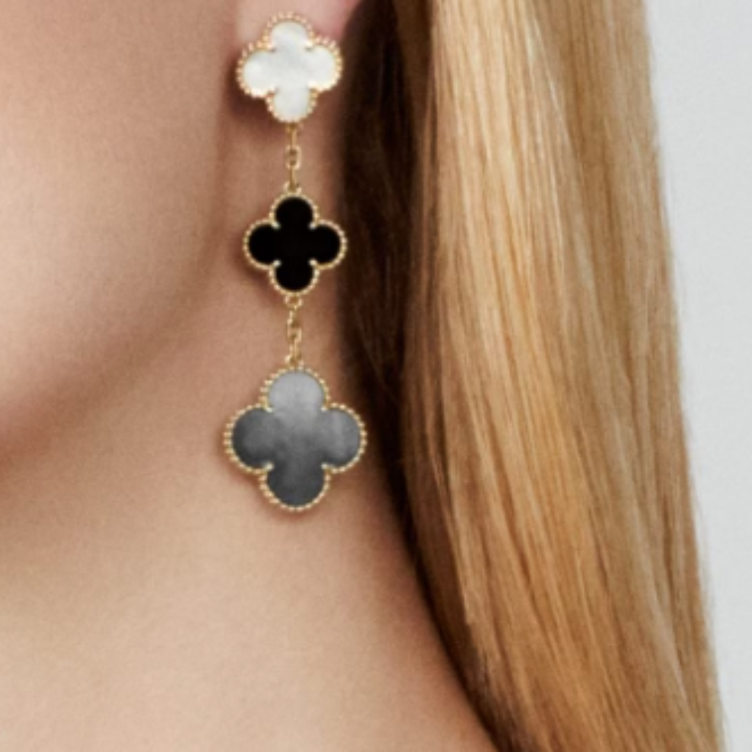 Coki Trio Earrings - White, Black, Gray / Gold
