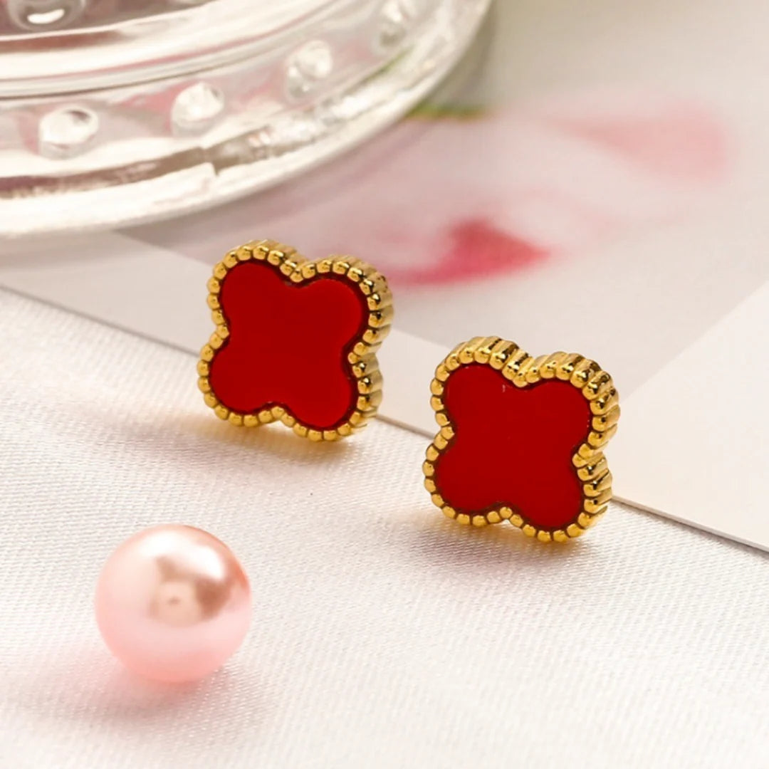 Golden Red | Clover Earrings