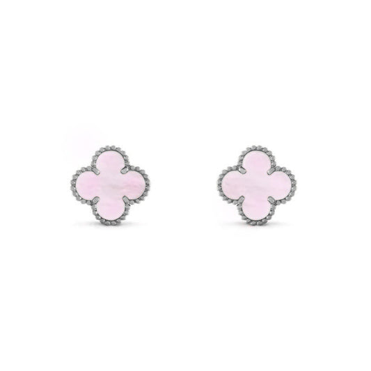 Silver Pink | Clover Earrings