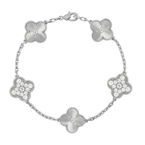 Silver Guilloché | Clover Diamond Bracelet