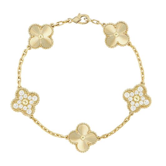 Golden Guilloché | Clover Diamond Bracelet