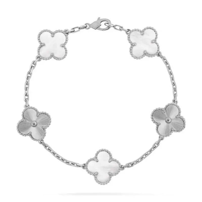 Silver White Guilloché | Clover Bracelet