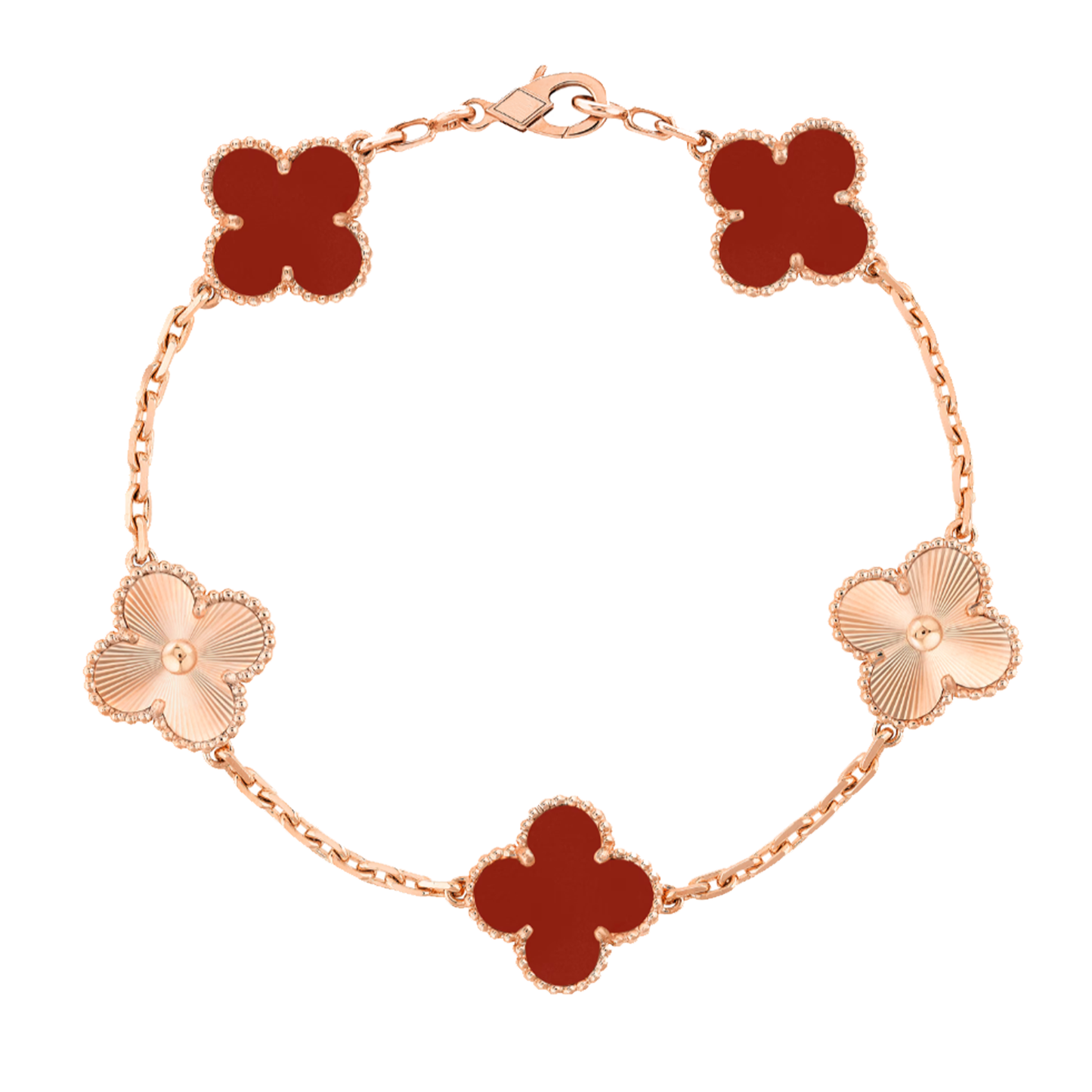 Red Rose Gold Guilloché | Clover Bracelet